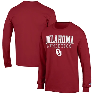 Men's Champion  Crimson Oklahoma Sooners Athletics Logo Stack Long Sleeve T-Shirt