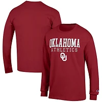 Men's Champion  Crimson Oklahoma Sooners Athletics Logo Stack Long Sleeve T-Shirt