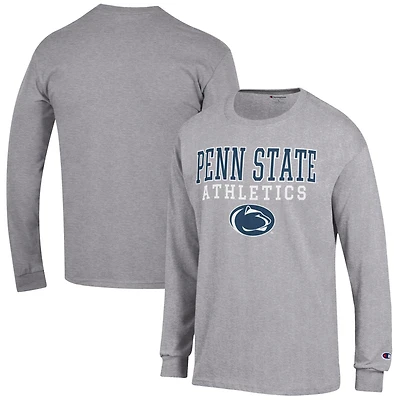 Men's Champion  Gray Penn State Nittany Lions Athletics Logo Stack Long Sleeve T-Shirt