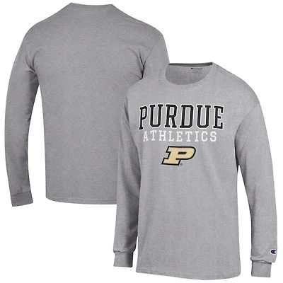 Men's Champion  Gray Purdue Boilermakers Athletics Logo Stack Long Sleeve T-Shirt
