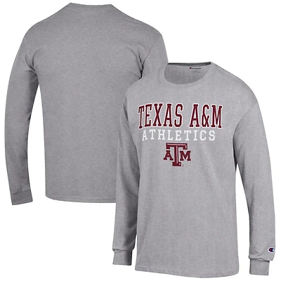 Men's Champion  Gray Texas A&M Aggies Athletics Logo Stack Long Sleeve T-Shirt
