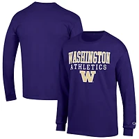 Men's Champion  Purple Washington Huskies Athletics Logo Stack Long Sleeve T-Shirt