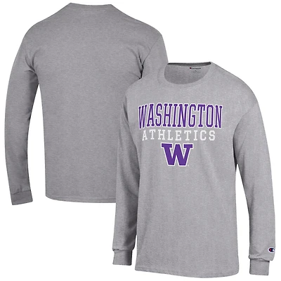 Men's Champion  Gray Washington Huskies Athletics Logo Stack Long Sleeve T-Shirt