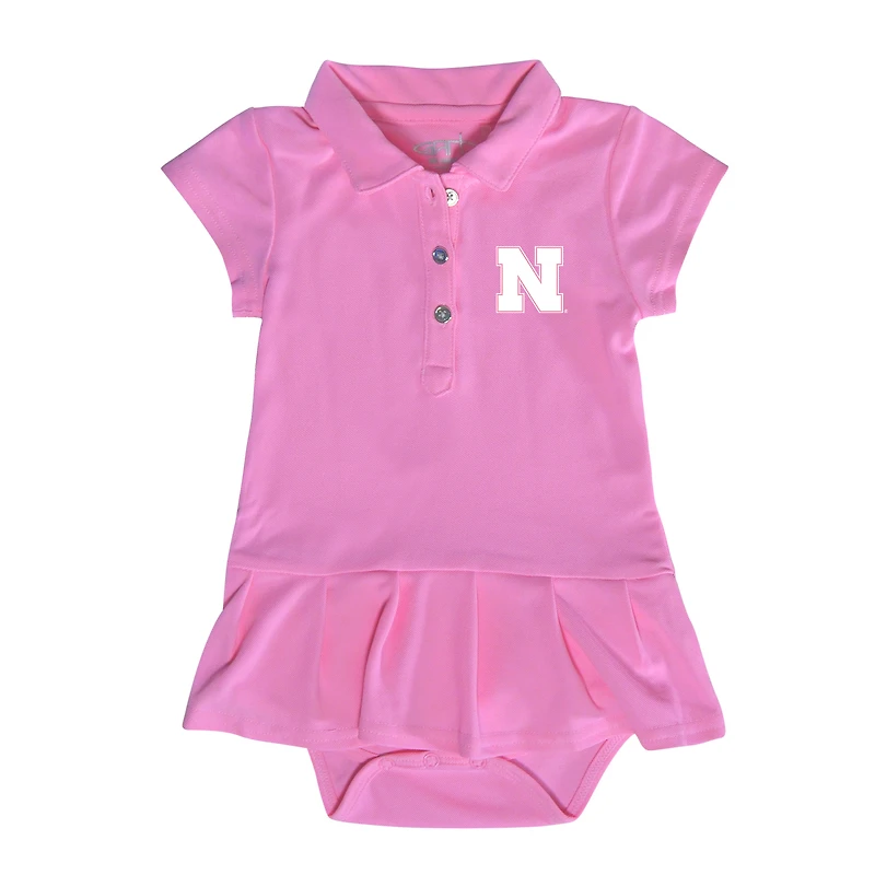 Girls Infant Garb  Pink Nebraska Huskers Caroline Cap Sleeve Polo Dress