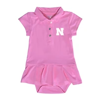 Girls Infant Garb  Pink Nebraska Huskers Caroline Cap Sleeve Polo Dress
