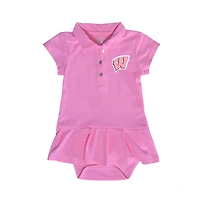 Girls Infant Garb  Pink Wisconsin Badgers Caroline Cap Sleeve Polo Dress