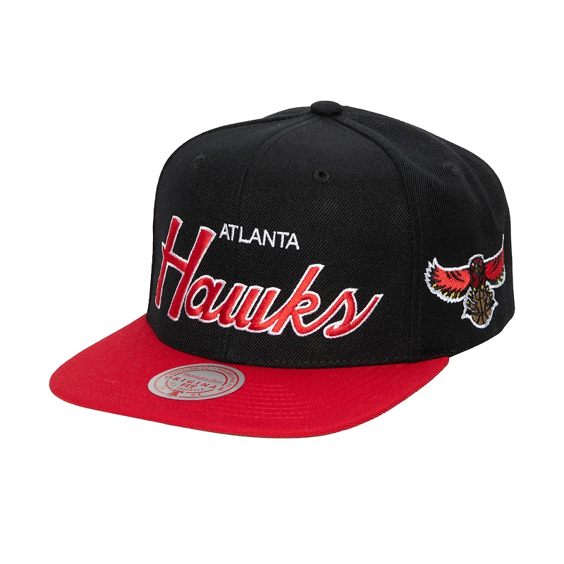 Men's Mitchell & Ness Black Atlanta Hawks Hardwood Classics MVP Team Script 2.0 Snapback Hat