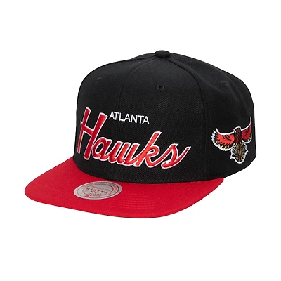 Men's Mitchell & Ness Black Atlanta Hawks Hardwood Classics MVP Team Script 2.0 Snapback Hat