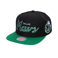 Men's Mitchell & Ness Black Dallas Mavericks Hardwood Classics MVP Team Script 2.0 Snapback Hat