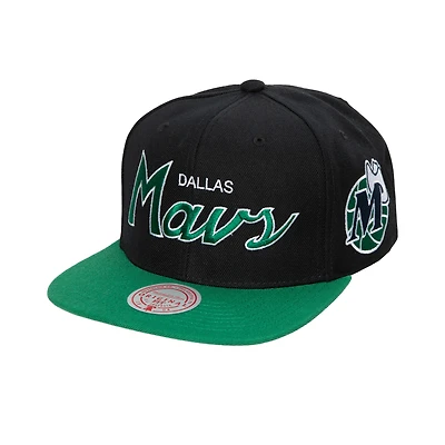 Men's Mitchell & Ness Black Dallas Mavericks Hardwood Classics MVP Team Script 2.0 Snapback Hat
