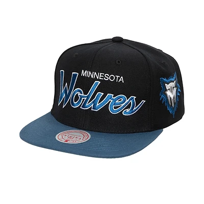 Men's Mitchell & Ness Black Minnesota Timberwolves Hardwood Classics MVP Team Script 2.0 Snapback Hat
