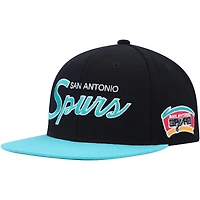 Men's Mitchell & Ness Black San Antonio Spurs Hardwood Classics MVP Team Script 2.0 Snapback Hat