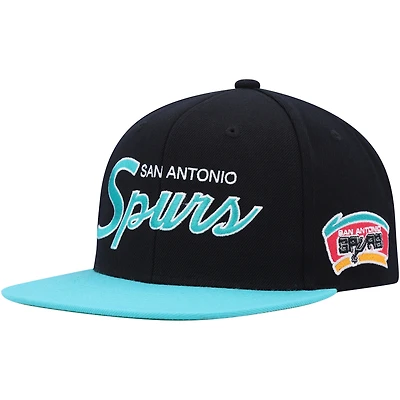 Men's Mitchell & Ness Black San Antonio Spurs Hardwood Classics MVP Team Script 2.0 Snapback Hat