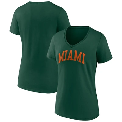 Women's Fanatics Green Miami Hurricanes Basic Arch V-Neck T-Shirt
