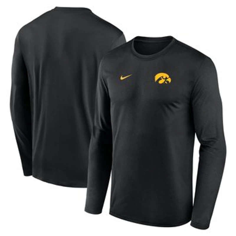 Men's Nike Black Iowa Hawkeyes 2026 Sideline Small Logo Legend Dri-FIT Long Sleeve T-Shirt