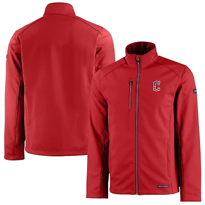Men's Cutter & Buck  Red Cleveland Guardians Americana Logo Evoke Eco Softshell Recycled Full-Zip Jacket