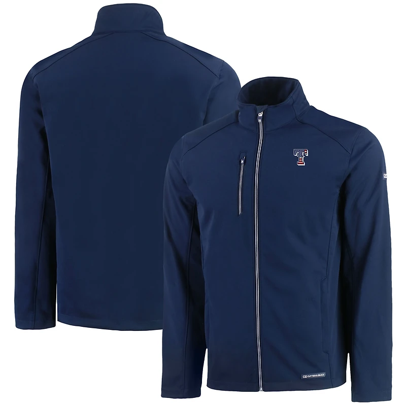 Men's Cutter & Buck  Navy Texas Rangers Americana Logo Evoke Eco Softshell Recycled Full-Zip Jacket