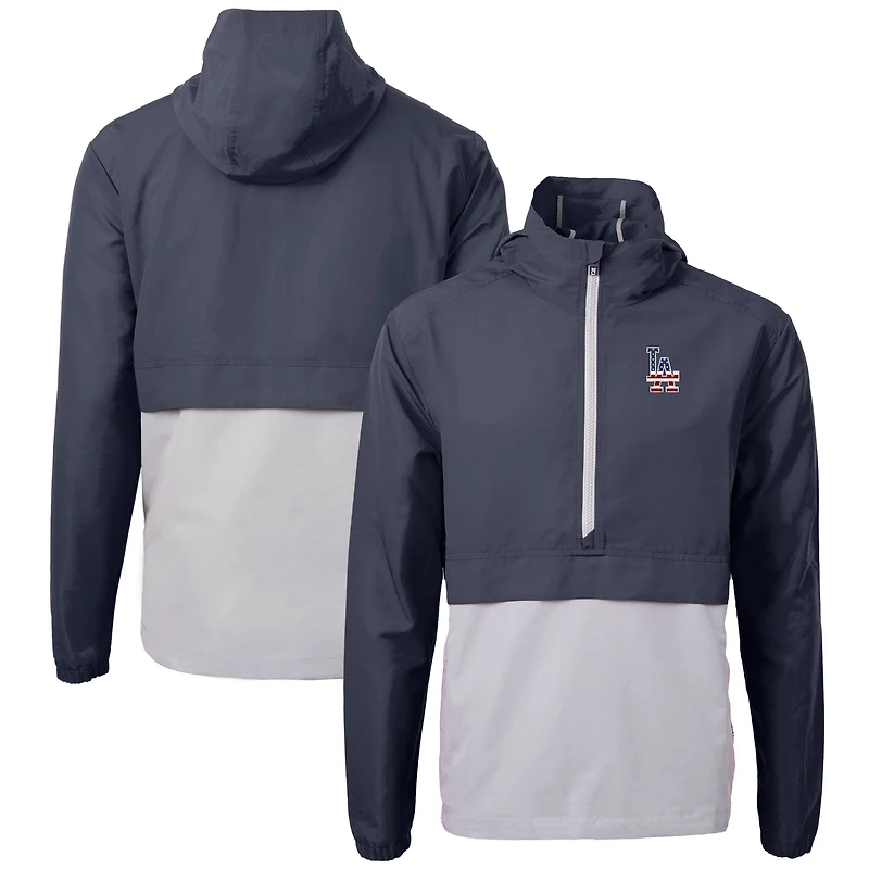 Men's Cutter & Buck  Navy/Gray Los Angeles Dodgers Americana Logo Charter Eco Knit Recycled Anorak Half-Zip Jacket