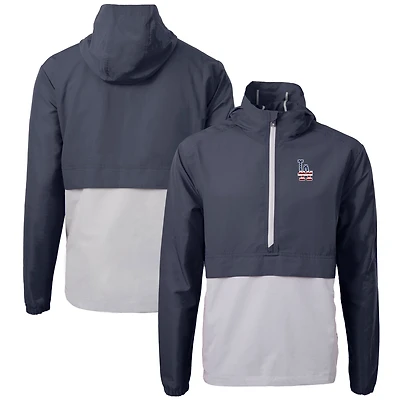 Men's Cutter & Buck  Navy/Gray Los Angeles Dodgers Americana Logo Charter Eco Knit Recycled Anorak Half-Zip Jacket