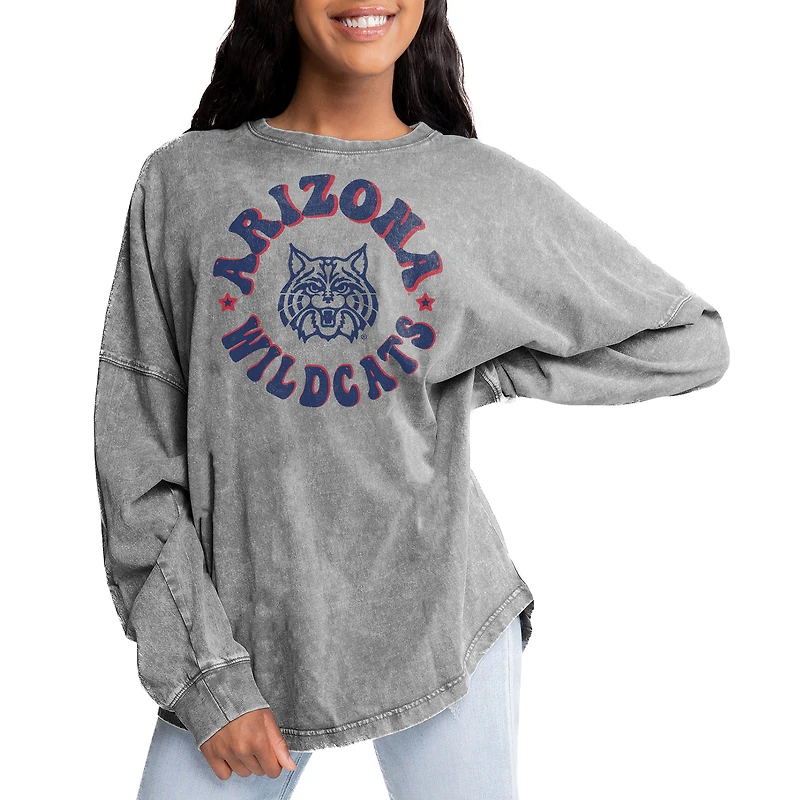 Women's Gameday Couture Gray Arizona Wildcats Playing Around Faded Wash Oversized Long Sleeve T-Shirt