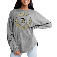 Women's Gameday Couture Gray UCF Knights Playing Around Faded Wash Oversized Long Sleeve T-Shirt