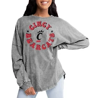 Women's Gameday Couture Gray Cincinnati Bearcats Playing Around Faded Wash Oversized Long Sleeve T-Shirt