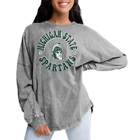 Women's Gameday Couture Gray Michigan State Spartans Playing Around Faded Wash Oversized Long Sleeve T-Shirt