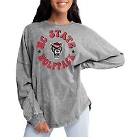 Women's Gameday Couture Gray NC State Wolfpack Playing Around Faded Wash Oversized Long Sleeve T-Shirt