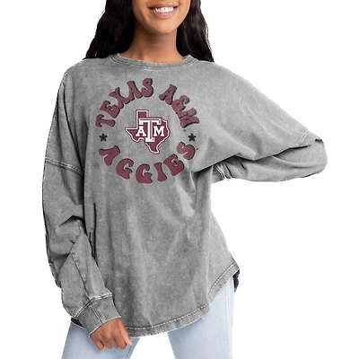 Women's Gameday Couture Gray Texas A&M Aggies Playing Around Faded Wash Oversized Long Sleeve T-Shirt
