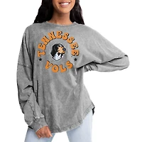 Women's Gameday Couture Gray Tennessee Volunteers Playing Around Faded Wash Oversized Long Sleeve T-Shirt