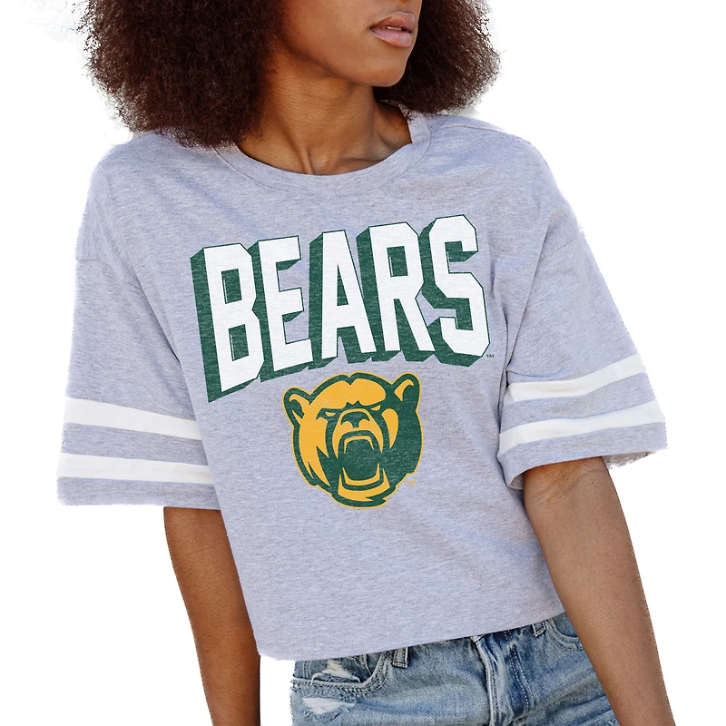 Women's Gameday Couture Gray Baylor Bears No Shortcuts Drop Shoulder Sleeve Stripe Cropped T-Shirt