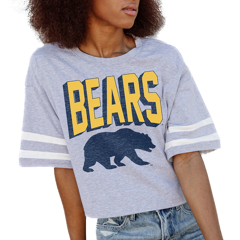 Women's Gameday Couture Gray Cal Bears No Shortcuts Drop Shoulder Sleeve Stripe Cropped T-Shirt