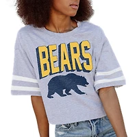Women's Gameday Couture Gray Cal Bears No Shortcuts Drop Shoulder Sleeve Stripe Cropped T-Shirt
