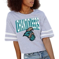 Women's Gameday Couture Gray Coastal Carolina Chanticleers No Shortcuts Drop Shoulder Sleeve Stripe Cropped T-Shirt