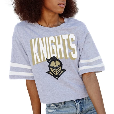 Women's Gameday Couture Gray UCF Knights No Shortcuts Drop Shoulder Sleeve Stripe Cropped T-Shirt