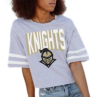 Women's Gameday Couture Gray UCF Knights No Shortcuts Drop Shoulder Sleeve Stripe Cropped T-Shirt