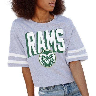 Women's Gameday Couture Gray Colorado State Rams No Shortcuts Drop Shoulder Sleeve Stripe Cropped T-Shirt