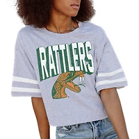 Women's Gameday Couture Gray Florida A&M Rattlers No Shortcuts Drop Shoulder Sleeve Stripe Cropped T-Shirt