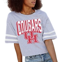 Women's Gameday Couture Gray Houston Cougars No Shortcuts Drop Shoulder Sleeve Stripe Cropped T-Shirt
