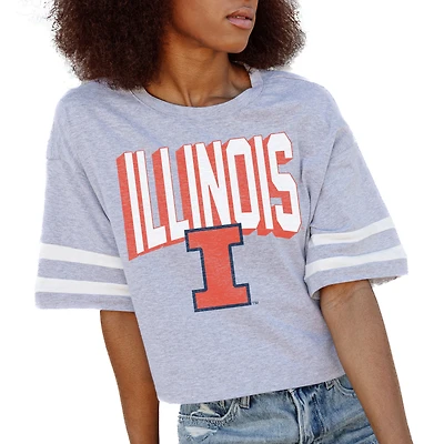 Women's Gameday Couture Gray Illinois Fighting Illini No Shortcuts Drop Shoulder Sleeve Stripe Cropped T-Shirt