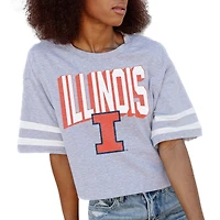 Women's Gameday Couture Gray Illinois Fighting Illini No Shortcuts Drop Shoulder Sleeve Stripe Cropped T-Shirt