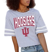 Women's Gameday Couture Gray Indiana Hoosiers No Shortcuts Drop Shoulder Sleeve Stripe Cropped T-Shirt