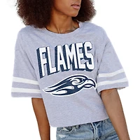 Women's Gameday Couture Gray Liberty Flames No Shortcuts Drop Shoulder Sleeve Stripe Cropped T-Shirt