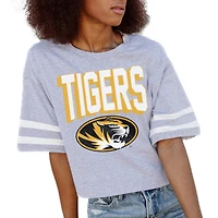 Women's Gameday Couture Gray Missouri Tigers No Shortcuts Drop Shoulder Sleeve Stripe Cropped T-Shirt