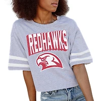 Women's Gameday Couture Gray Miami University RedHawks No Shortcuts Drop Shoulder Sleeve Stripe Cropped T-Shirt