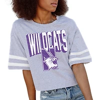Women's Gameday Couture Gray Northwestern Wildcats No Shortcuts Drop Shoulder Sleeve Stripe Cropped T-Shirt