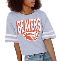 Women's Gameday Couture Gray Oregon State Beavers No Shortcuts Drop Shoulder Sleeve Stripe Cropped T-Shirt