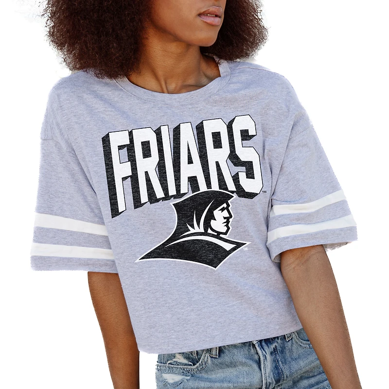 Women's Gameday Couture Gray Providence Friars No Shortcuts Drop Shoulder Sleeve Stripe Cropped T-Shirt