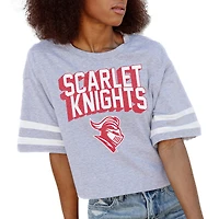 Women's Gameday Couture Gray Rutgers Scarlet Knights No Shortcuts Drop Shoulder Sleeve Stripe Cropped T-Shirt
