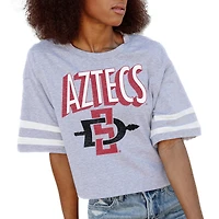Women's Gameday Couture Gray San Diego State Aztecs No Shortcuts Drop Shoulder Sleeve Stripe Cropped T-Shirt